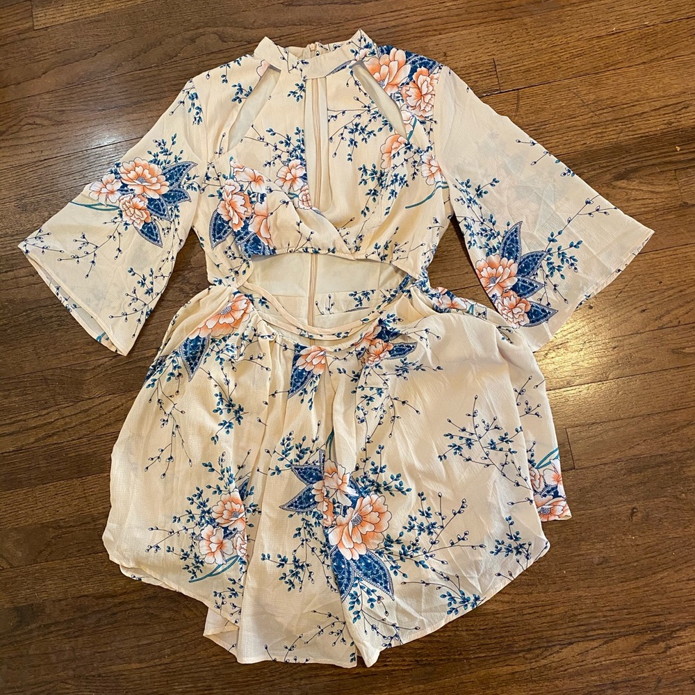 Japanese-Inspired Cream and Flower Romper